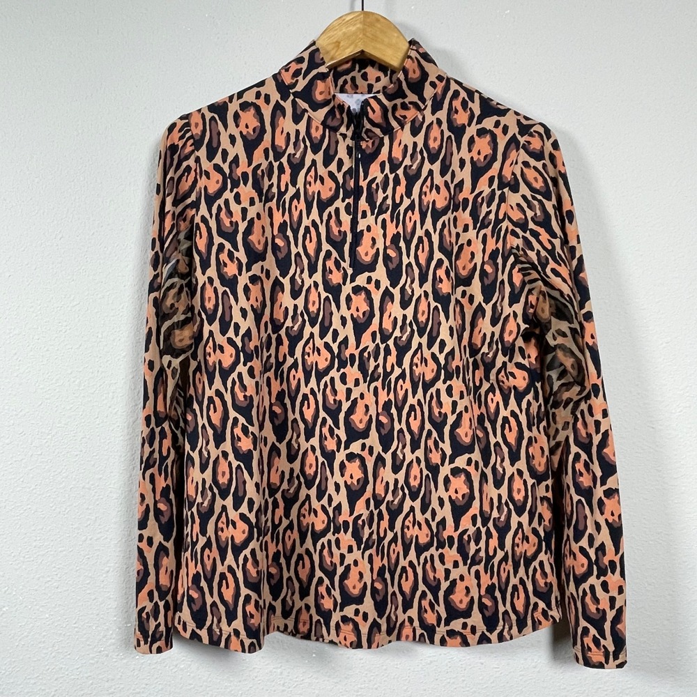 IBKÜL 1/4 Zip Sun Shirt Women L Leopard Print UPF 50 Activewear Golf‎ Tennis